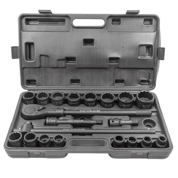 Набор инструментов ударных 21пр.3/4''(12гр)(17,19,21,22,24,27,30,32,34,35,36,36-6гр,38,41,46,50мм), в кейсе