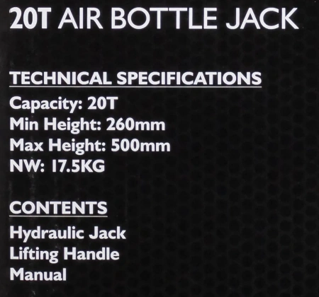 Домкрат пневмогидравлический 20т(высота подхвата - 260мм, высота подъема - 500мм)