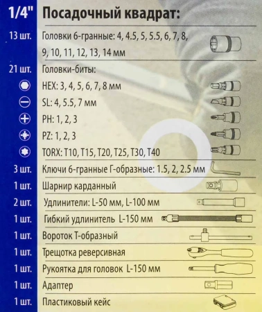 Набор инструмента 46пр. 1/4''(6-гран.)(4-14мм)