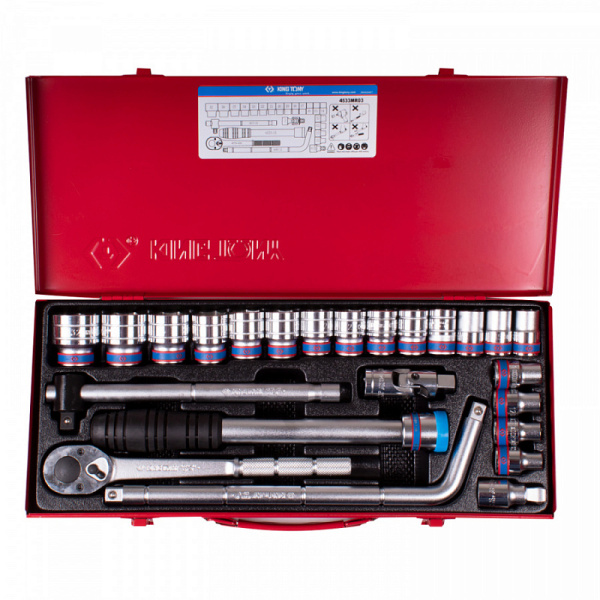 Набор торцевых головок с принадлежностями 1/2", шестигранные, 10-32 мм, 24 предмета KING TONY 4533MR