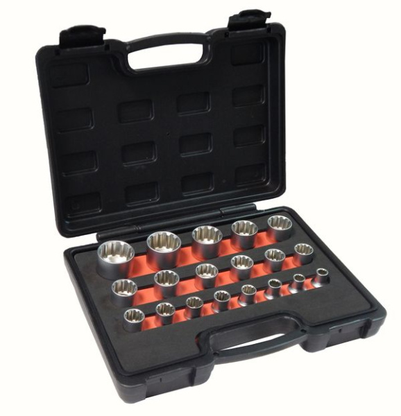 Набор головок ''универсальный профиль''19пр.,1/2''(8-22,24,27,30,32мм), вкейсе ''Premium''