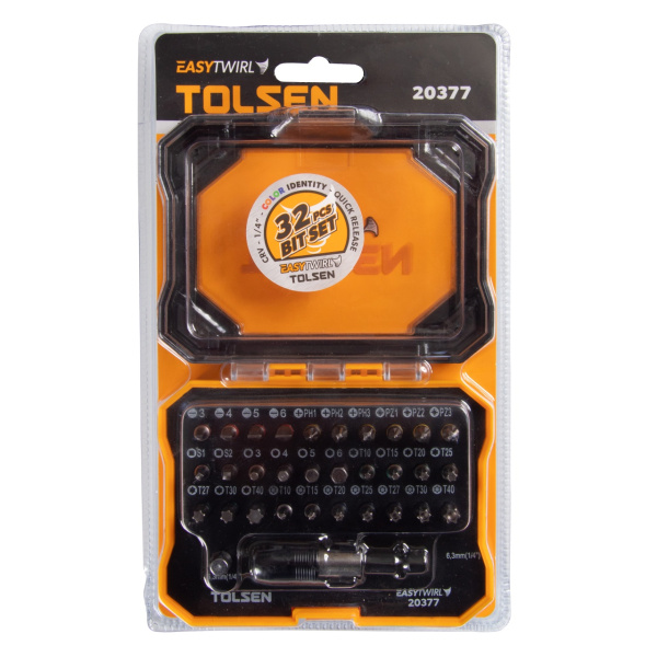 Набор вставок (бит) 1/4" PH, PZ, Hex, Torx, Slotted, TorxTR, Square 32 предмета TOLSEN TT20377