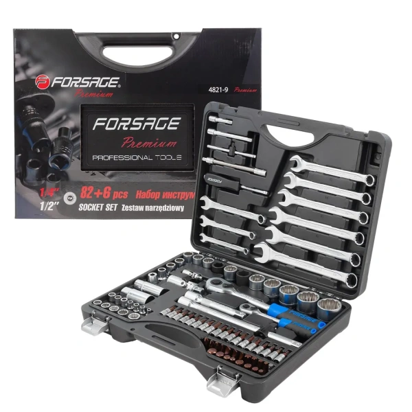 Набор инструментов 82+6пр. Premium 1/4''1/2(12гр.) 1/2''(17,19мм-6гр.)