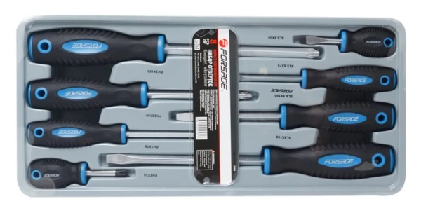 Набор отверток магнитных S2, 8пр.(PH:1х75, 2x38, 2х100, 3х150мм, SL: 5.5х75, 6.5х38, 6.5х100, 8х150мм)в лотке