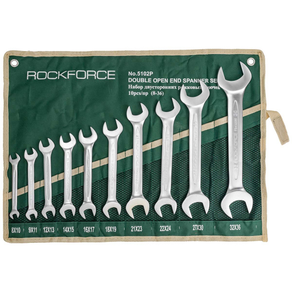 Набор ключей рожковых 10пр. (8х10, 9х11, 12х13, 14х15, 16х17, 18х19, 21х23, 22Х24 27х30, 32Х36мм) на полотне