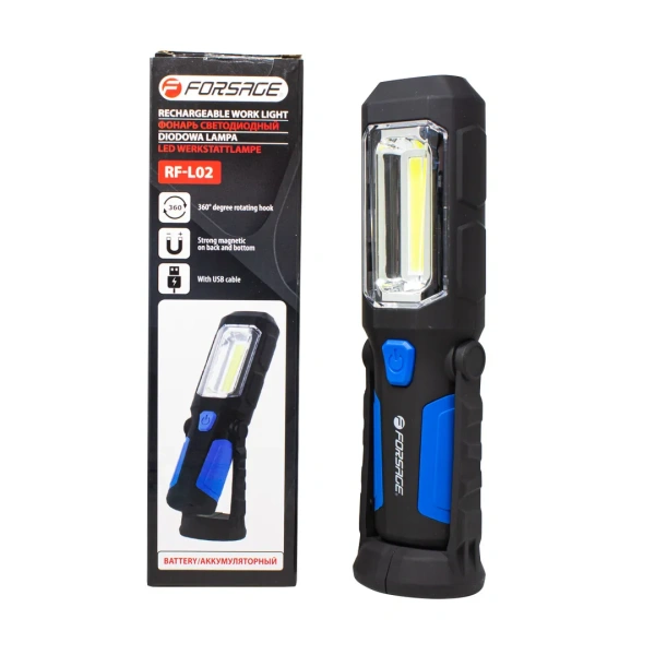 Лампа светодиодная аккумуляторная(4W COB+1W,2 магнита,крючок,180гр.,250Lm,1200mAh,USB провод,время раб.5ч,время заряд.3ч)