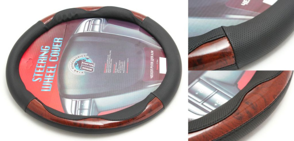 Чехол руля KD-71002BK/WO-M (Black/wood)