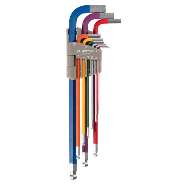 KING TONY Набор Г-образных шестигранников 1,5-10 мм, длинные, с шаровым окончанием, 9 предметов