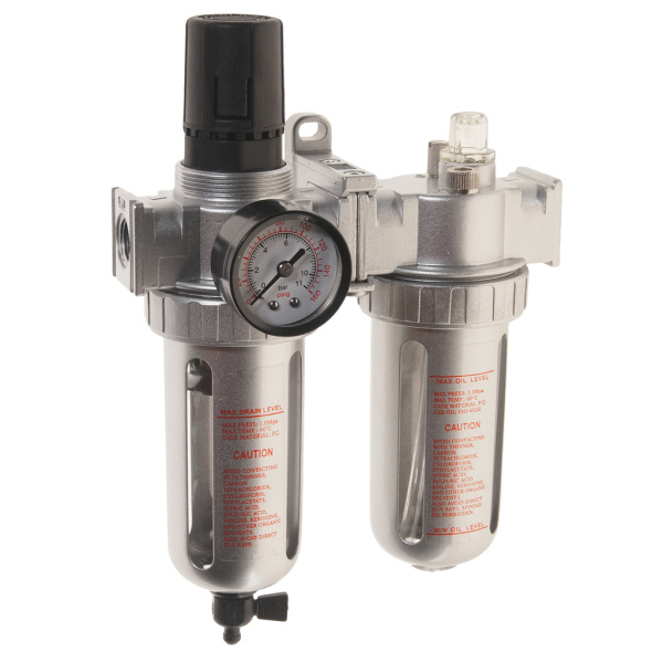 Блок подготовки воздуха JTC JW0889-803 (лубрикатор, осушитель, 3/8", пластик. переключ., 150PSI, 2500 л/мин, 125 мл)