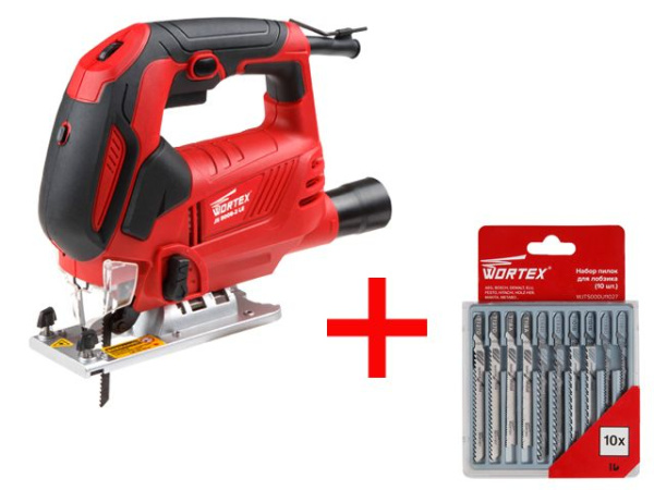 Лобзик электрический WORTEX JS 8008-2 LE в кор. + АКЦИЯ! (Набор пилок для лобзика универсальный 10 шт. WORTEX в ПОДАРОК!)