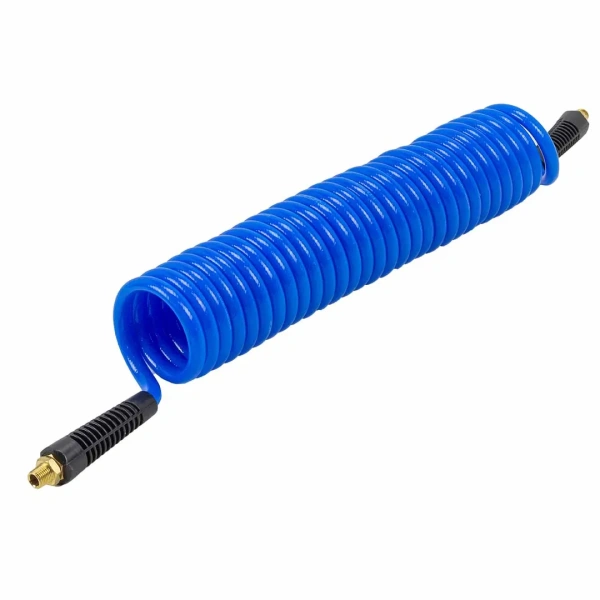 Шланг витой полиуретановый 8мм х 12мм х 7.5м с резьбовыми наконечниками 1/4''(max давление 15бар, раб. t от -20 до +60°С)