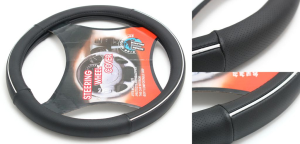 Чехол руля H-8540-M (black+crome) (A)