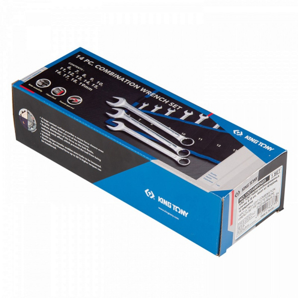 Набор комбинированных ключей KING TONY 12D14MRN05, 6-16 мм, чехол из теторона, 14 предметов