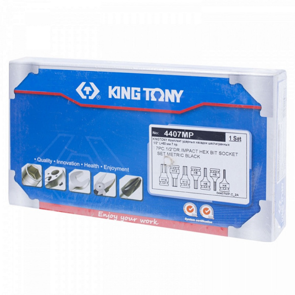 Набор ударных торцевых насадок KING TONY 4407MP, 1/2", HEX, 4-14 мм, L = 60 мм, 7 предметов