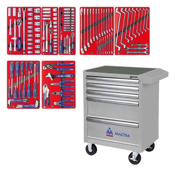 Набор инструментов СТАРТ в серой тележке 161 предмет МАСТАК 52-05161G