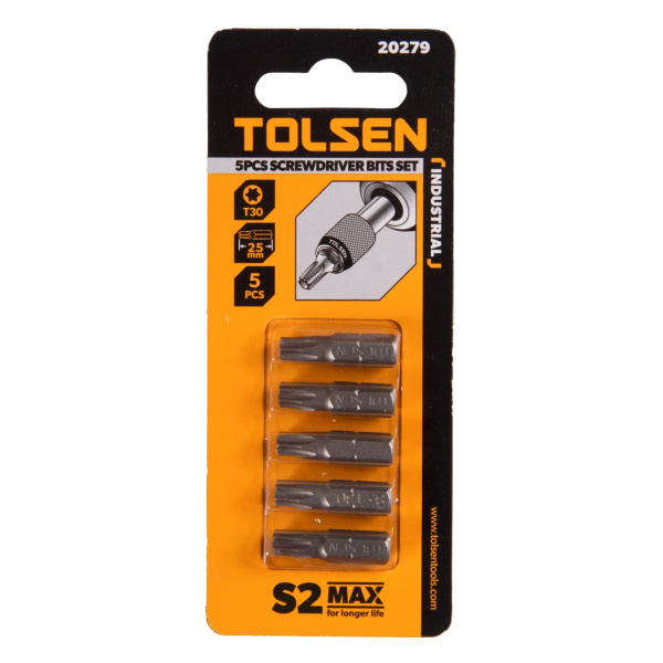 Набор вставок (бит) торцевых 1/4" Torx T30 25 мм 5 предметов TOLSEN TT20279
