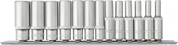 Набор головок торцевых глубоких 12-гранных Thorvik S11S2213SM (1/4"DR на держателе, 4-14 мм, 13 предметов)
