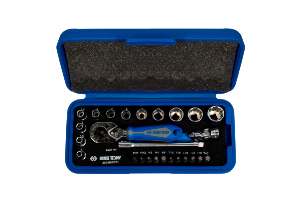 Набор торцевых головок с принадлежностями 1/4", двенадцатигранные, 4-14 мм, 26 предметов KING TONY 2025MRE01