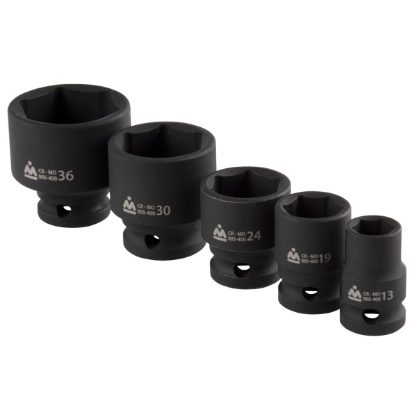 Набор ударных торцевых головок шестигранных МАСТАК 5-054019 (1/2", 10-36 мм, ложемент, 19 предметов)