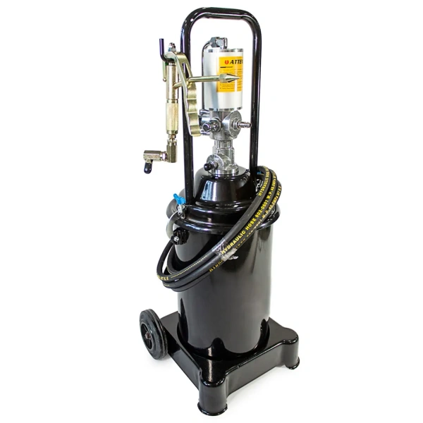 Нагнетатель смазки пневматический перекатной с емкостью 12л(50:1,пр-ть:0-0.85 л/мин, давление смазки:300-400bar,давление воздуха:6-8bar,шланг:4м)