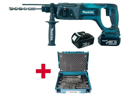 Аккум. перфоратор MAKITA DHR 241 RFE в чем. + Набор насадок MAKITA 17 шт. (B-53877) (18.0 В, 2 акк., 3.0 А/ч Li-Ion, 1.9 Дж, вес 3.2 кг,)