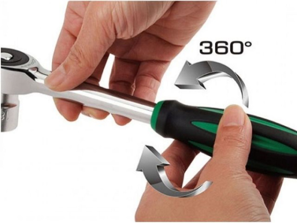 Трещотка 3/8" ротационная с переставным квадратом 60зуб. 240мм TOPTUL