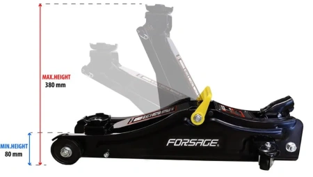 Домкрат подкатной гидравлический низкопрофильный 2т с резиновой накладкой (h min - 80мм, h max - 380мм)