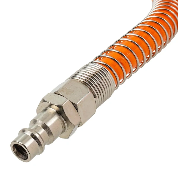 Шланг витой полиуретановый 8мм х 12мм х 10м с быстроразъемными наконечниками 1/4''(максимальное давление - 15bar, рабочая температура от -20 до +60 гр