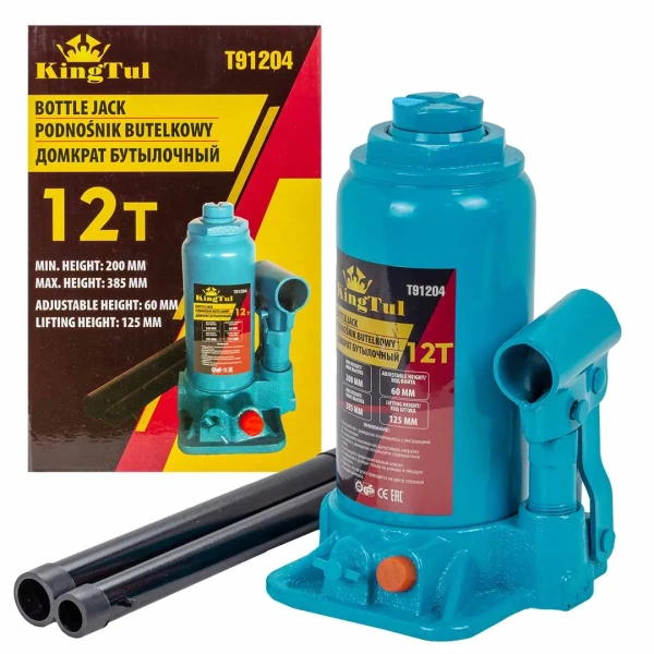 Домкрат бутылочный 12т с клапаном (h min 200мм, h max 385мм, ход штока-125мм, ход винта-60мм)