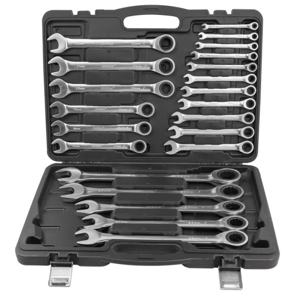Набор ключей комбинированных трещоточных 22пр.(6-24,27,30,32мм),в кейсе