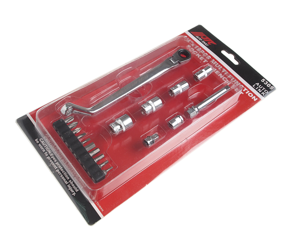 Набор головок торцевых и бит JTC 5305 (1/4", 7-12 мм, SL, PH, TORX, 18 предметов в кейсе)