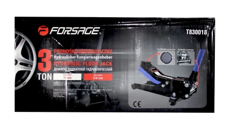 Домкрат подкатной гидравлический 3 т усиленный низкопрофильный с прорезиненной накладкой на рукоятке (2 поршня, резиновая накладка,h min75мм,h max510