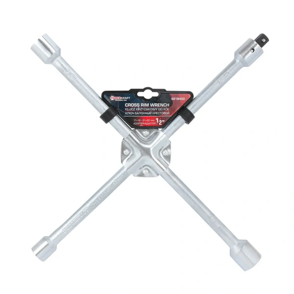 Ключ балонный крестовой 17-19-21-22мм с адаптером 1/2''на пластиковом держателе