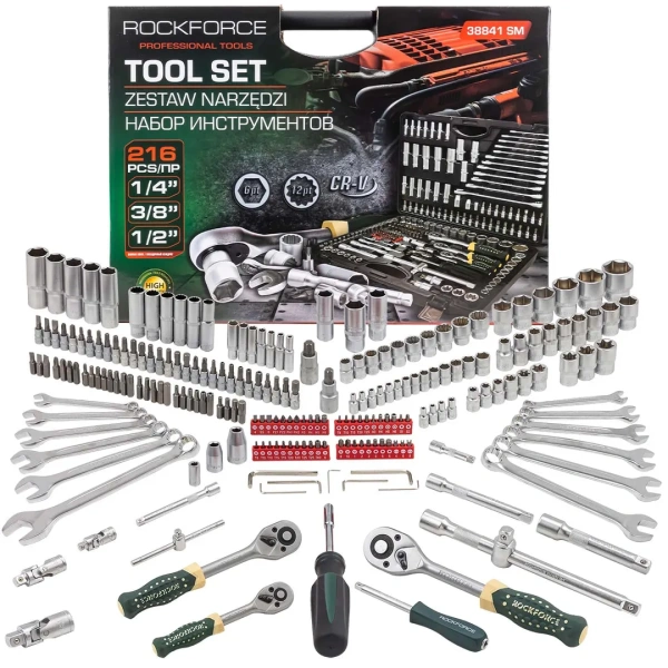 Набор инструментов 216пр. 1/4''3/8''1/2''(6гр, 12гр)(4-32мм)