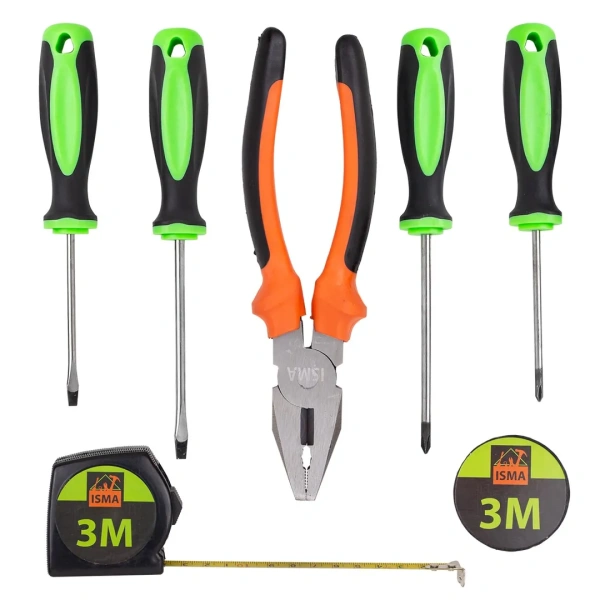 Набор инструментов 7пр.(отвертки:PH0х75мм,PH1x100мм, SL4.5х75мм, SL4.5х100мм, изолента, рулетка, плоскогубцы 200мм),в блистере