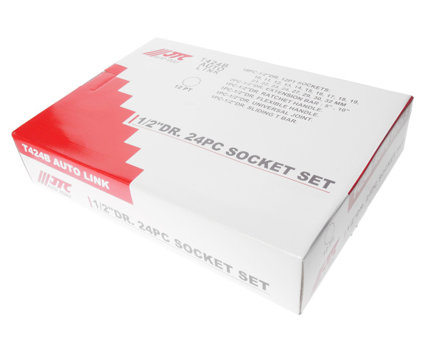 Набор головок торцевых 12-ти гранных JTC T424B (1/2", 10-32 мм, 24 предмета в кейсе)
