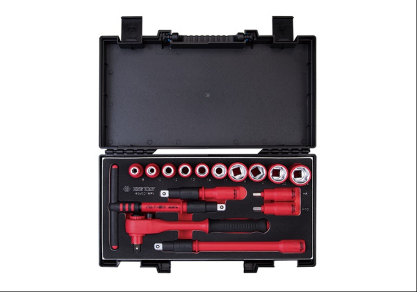 Набор торцевых диэлектрических головок KING TONY 45VE01MRV с принадлежностями 1/2", шестигранные, 8-24 мм, 16 предметов