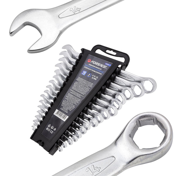 Набор ключей комбинированных 6гр.,16пр. (6-19, 22, 24 мм), в пластиковом держателе