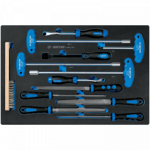 Набор напильников, ключей торцевых Т-типа, съемники клипс и металлическая щетка, ложемент, 13 предметов KING TONY 9-90413TQV