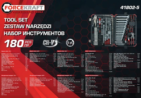 Набор инструментов в пластиковом кейсе (180 пр.)