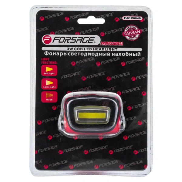 Фонарь светодиодный налобный в комплекте с батарейками (3 световых режима, CUB, 3xAAA), в блистере