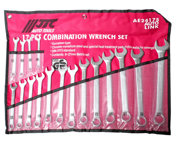 Набор ключей комбинированных в планшете JTC AE2417S (8-27 мм, 17 предметов)