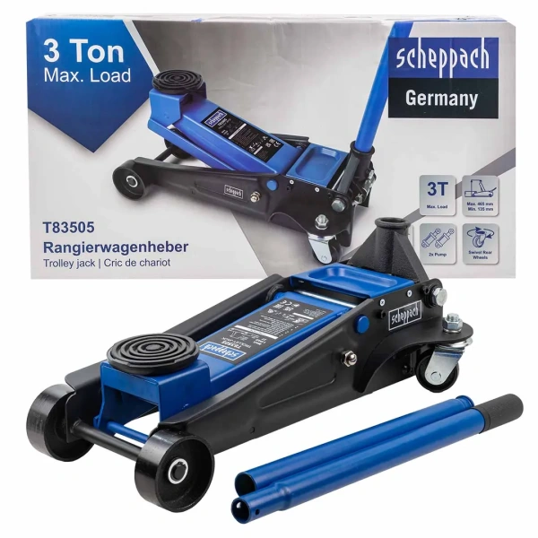 Домкрат подкатной гидравлический низкопрофильный двухпоршневой с резиновой накладкой 3т (h min 135мм, h max 465мм)