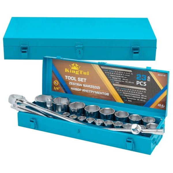 Набор инструментов 23пр. 3/4''(6гр.) (19,21,22,23,24,26,27,30,32,34,36,38,41,46,48,50,55,60мм) в металл.кейсе