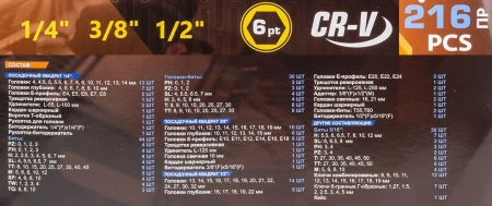 Набор инструментов 216пр. 1/4''3/8''1/2''(6гр, 12гр)