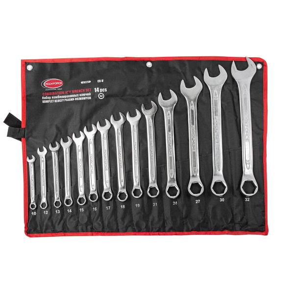 Набор ключей комбинированных 14пр. 6гр.(10, 12-19, 21, 24, 27, 30, 32мм), на полотне