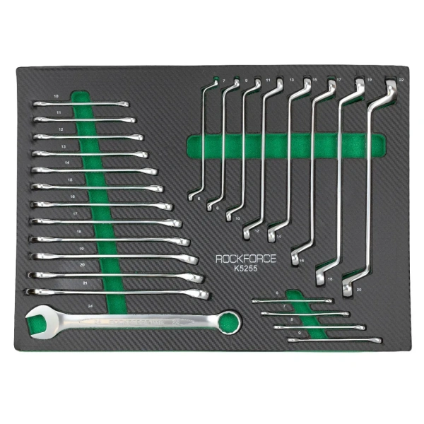 Набор ключей комбинированных и накидных отогнутых на 75° 25пр. (6-21,24мм, 6х7-20х22мм), в ложементе