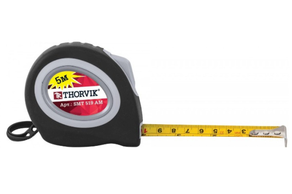 Рулетка с магнитным захватом и автостопом SMT519AM , в обрезиненном корпусе, 5 м