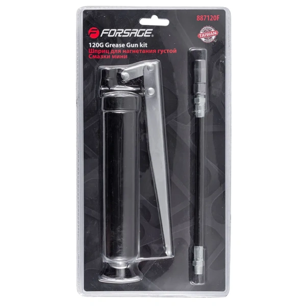 Шприц рычажно-плунжерный для нагнетания густой смазки с гибким наконечником 120гр., в блистере