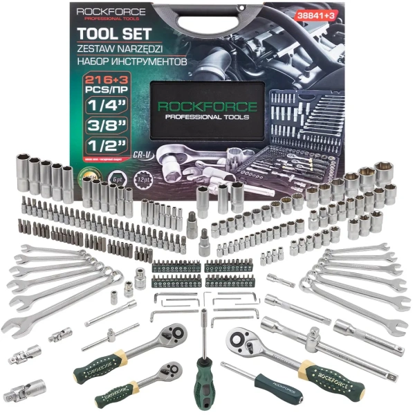 Набор инструментов 216+3пр. 1/4'',3/8'',1/2''(6гр., 12гр.)(4-32мм)